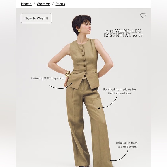 J.Crew NWOT SZ 6 100% NATURAL LINEN Wide-leg Essential Pant 100% linen - Picture 7 of 15